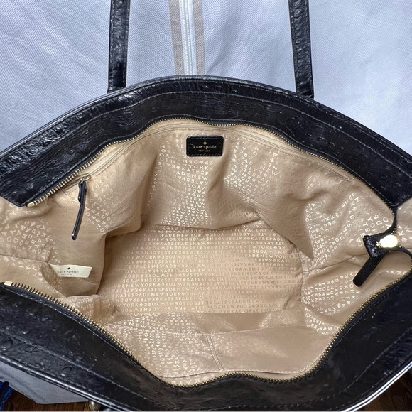 ♠️ Kate Spade Harmony Valencia Road Ostrich Texture Leather Tote Bag Bow Black - Picture 4 of 7